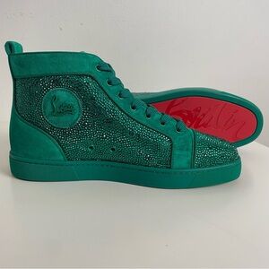 Christian Louboutin High Top Sneaker Men 41.5 Emerald Louis Strass Veau Velours
